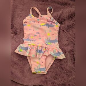 Cat & Jack Pink Sea Life Kids Swim One Piece